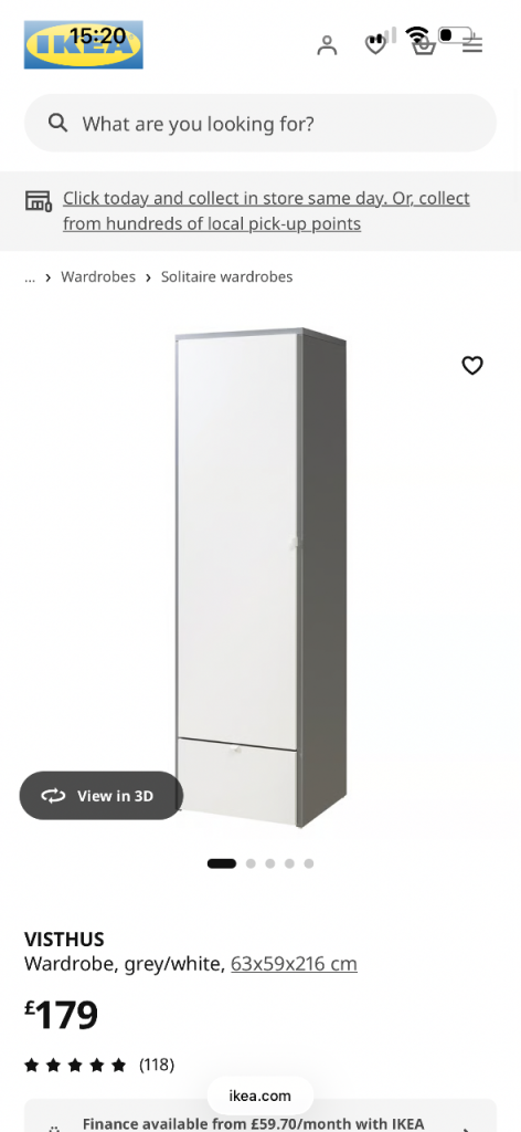 IKEA VISTHUS Wardrobe Grey/White – Good Condition