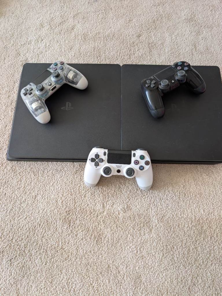 2 x PS4 slims , 3 controllers - all leads - can deliver local £10 
