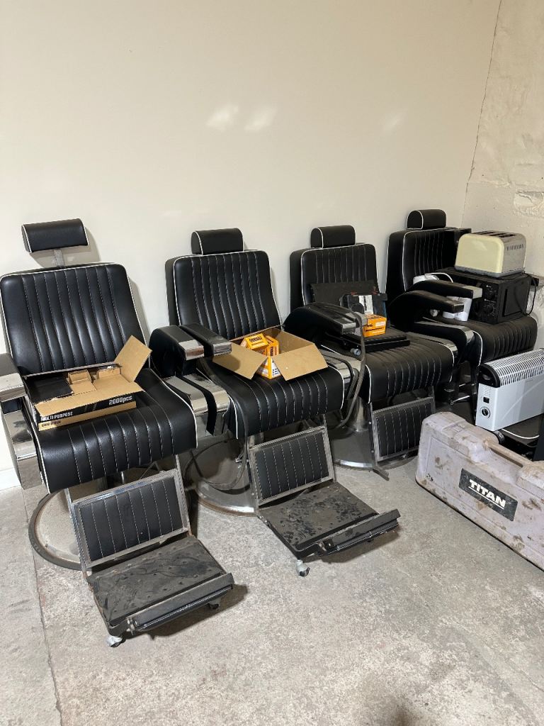 Black leather look Barber chairs X 4 