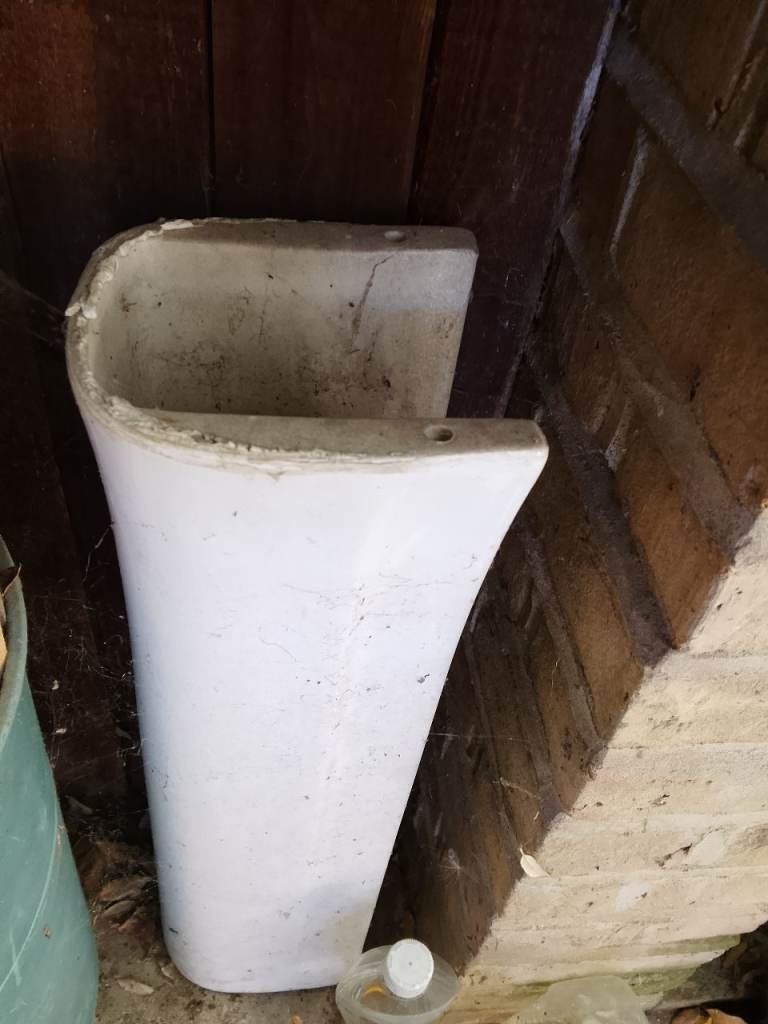 White Ceramic Pedestal Sink Base - Fair Condition