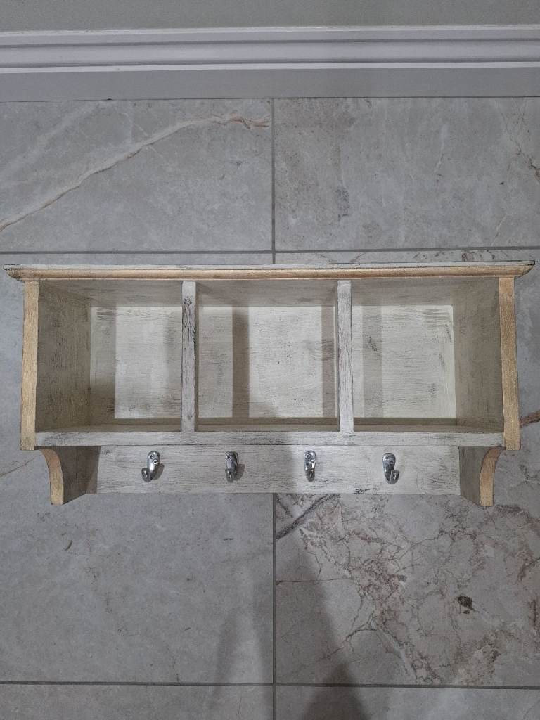 Lovely vintage colourwashed storage unit with hooks