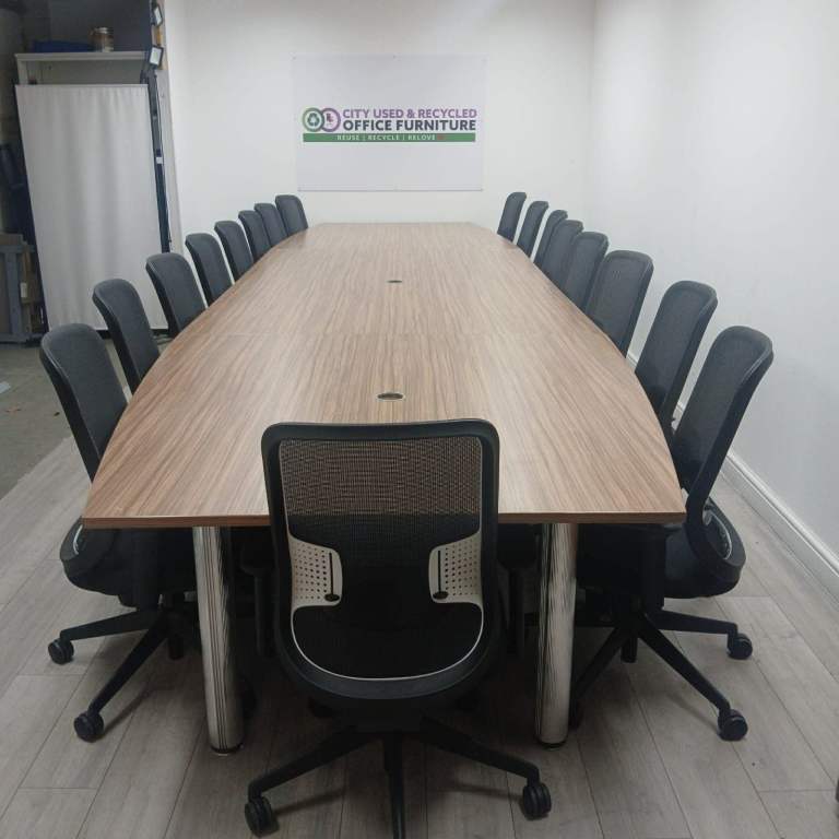 24-26 Person Boardroom Table, Boat-Shaped, Walnut / Chrome, Portholes, L800mm