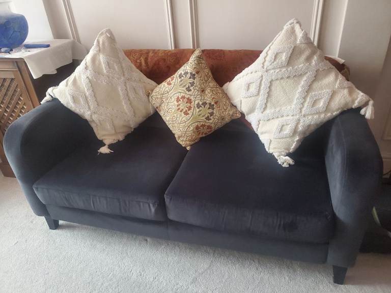 2-Seater Dark Navy Velvet Sofa – Great Condition!