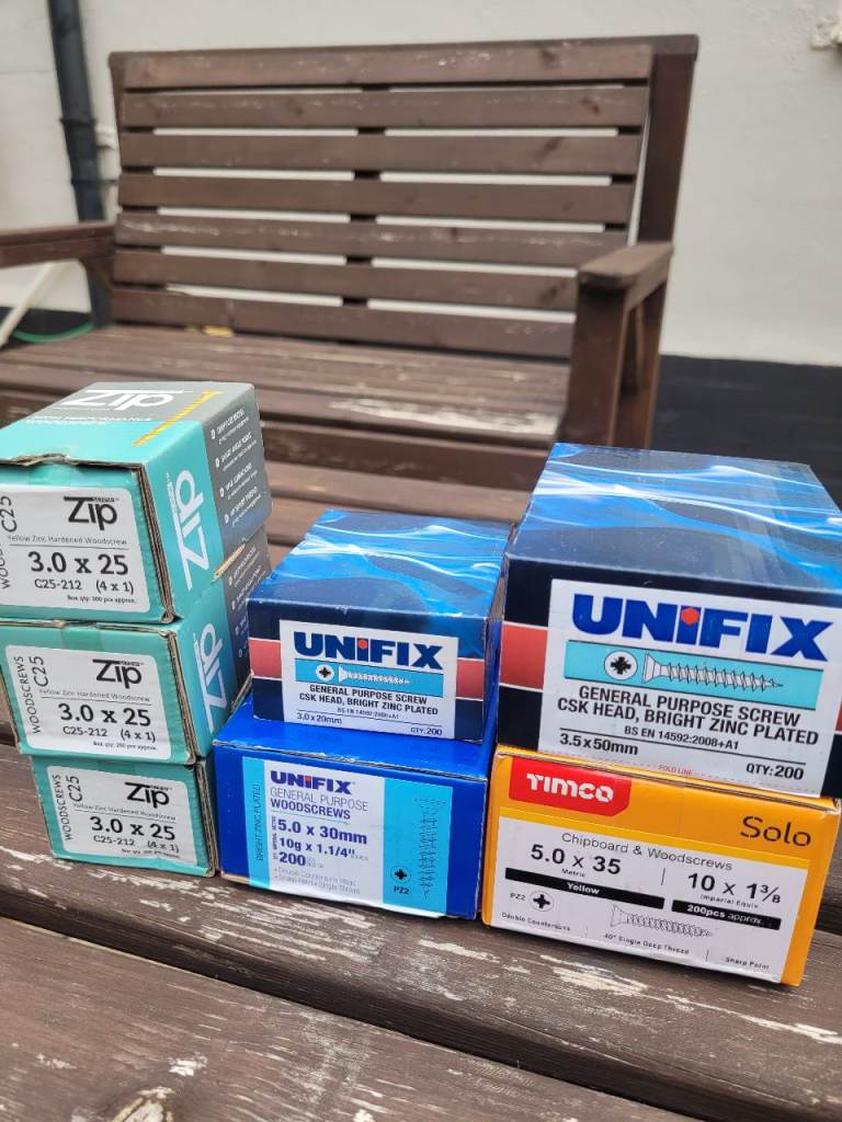 Various Boxes of New Screws – Zip, Unifix, Timco