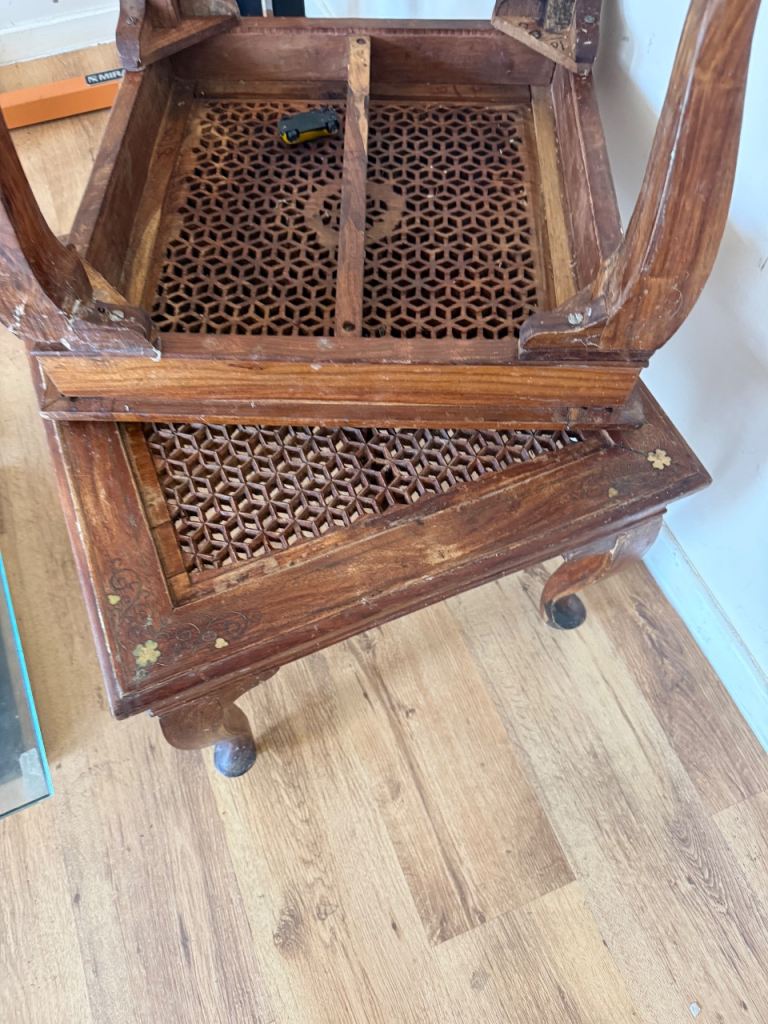 Decorative Vintage Indian Wooden Coffee Table with Carved Detail