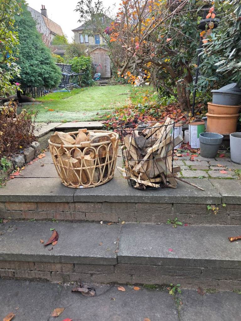 Log basket with logs and kindle