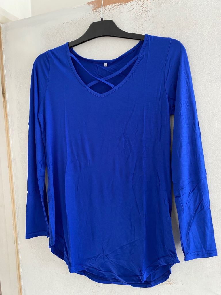 Royal Blue Long Sleeve Top with V-Neck Detail