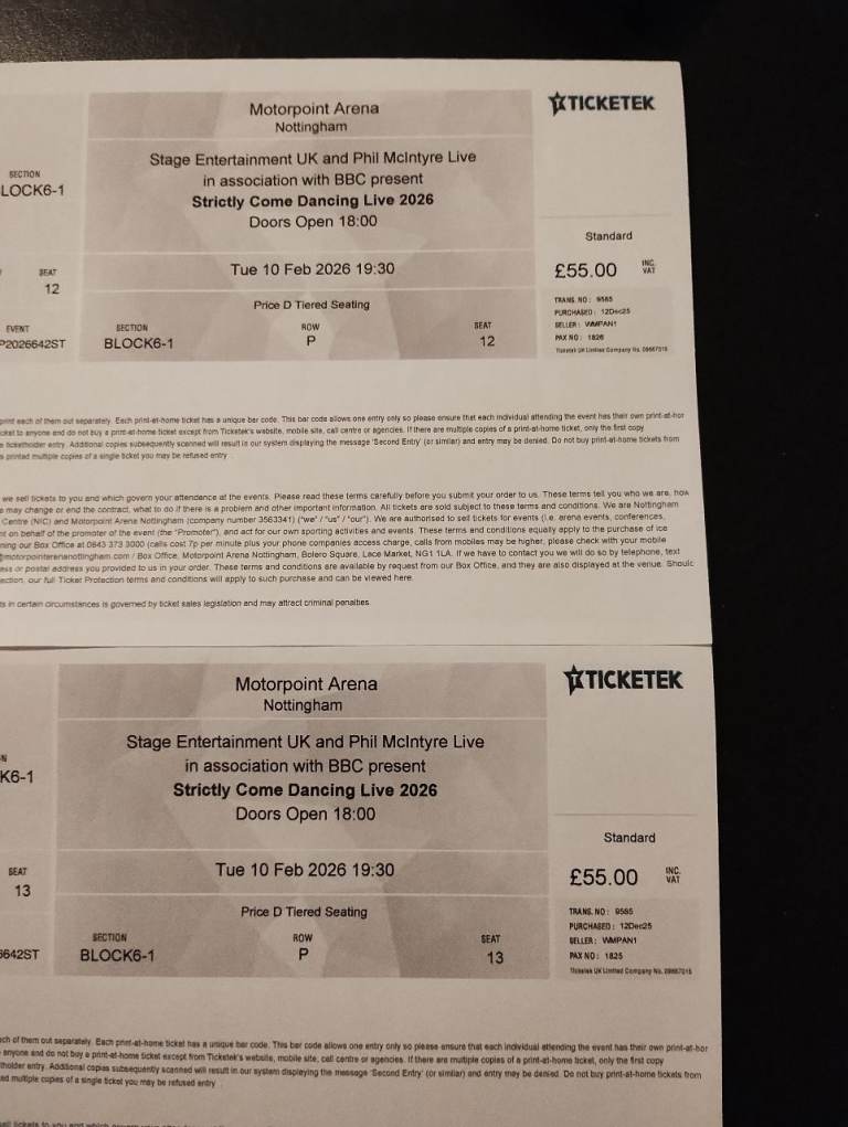 Strictly Come Dancing Live 2026, Nottingham Tickets x 2 