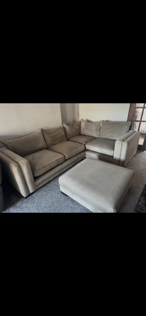 Large Beige Corner Sofa with 