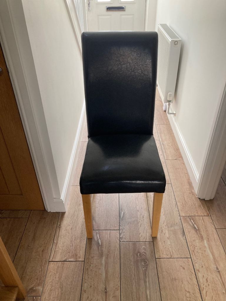 Oak dining chairs with Brown Faux seats