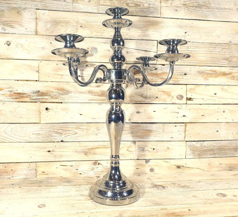 Tall Stainless Steel 5 Pot Table Candelabra Candle Holder