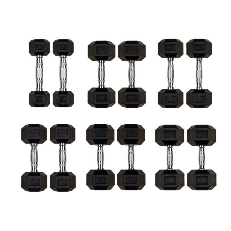 Hill Icon Rubber Hex Dumbbell Set 2.5kg - 15kg - Weights Gym