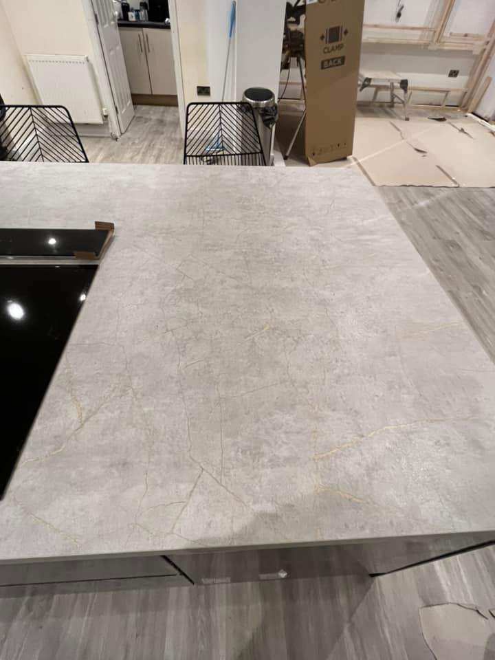 Wrens Light Grey & Gold Onyx Luxury Laminate Brand New Kitchen Worktops from Wrens.