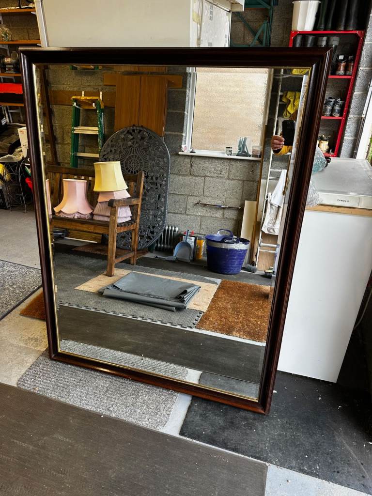 Large Wooden Frame Bevelled Mirror 