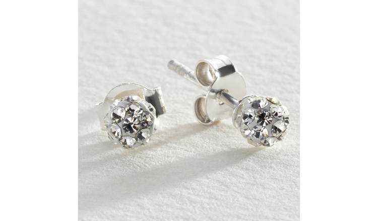 New Small Silver Earrings Studs with Crystals