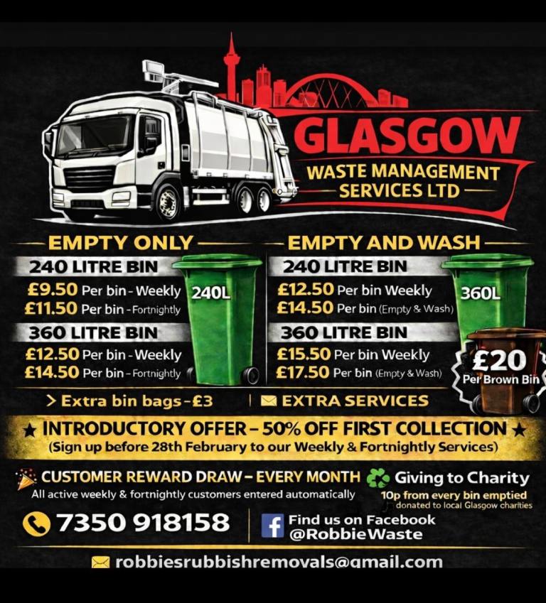 Wheelie Bin Emptying & Washing Service – Glasgow Non-hazardous waste 
