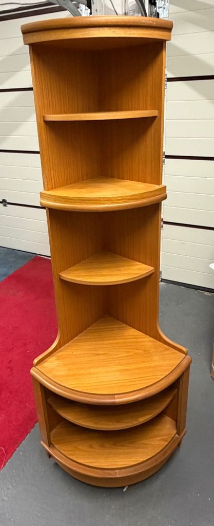 Vintage teak corner unit on wheels height 68 inches, depth 18 inches