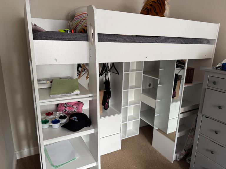 White Wooden High Sleeper - 3ft Single