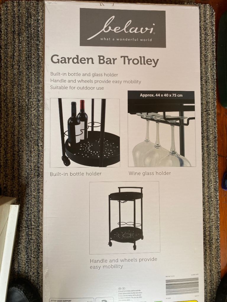 NEW Belavi Garden Bar Trolley - Black Metal with Bottle & Glass Holders