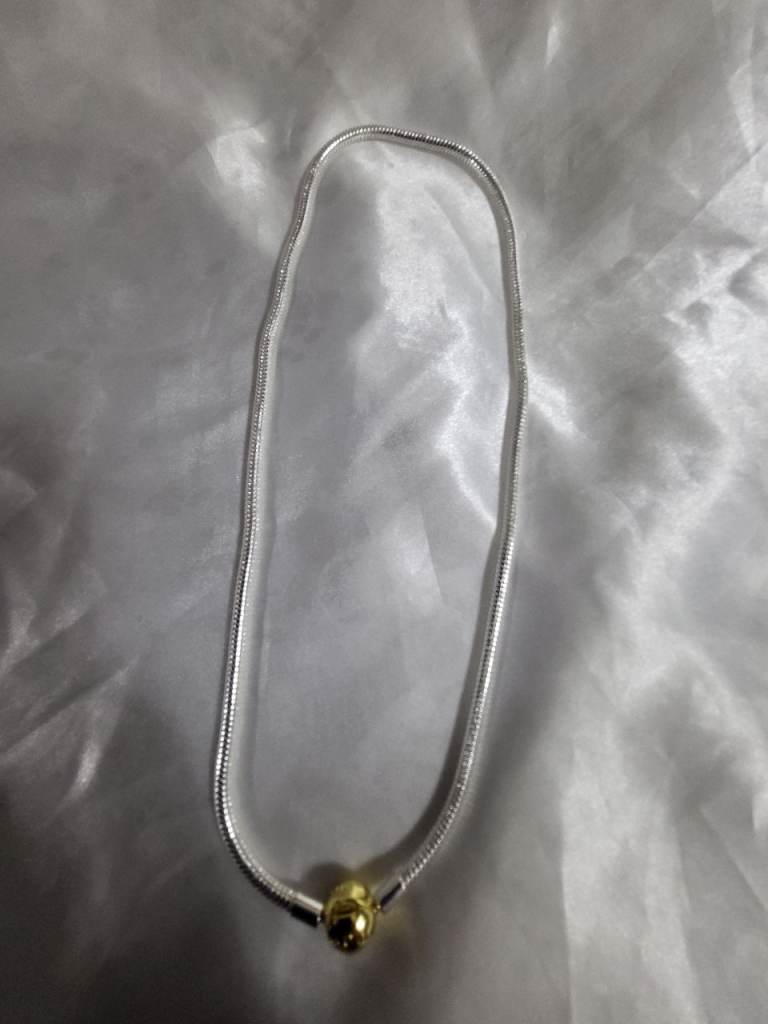 Pandora. Silver Snake Chain Necklace with Gold Bead Charm – As Good As New