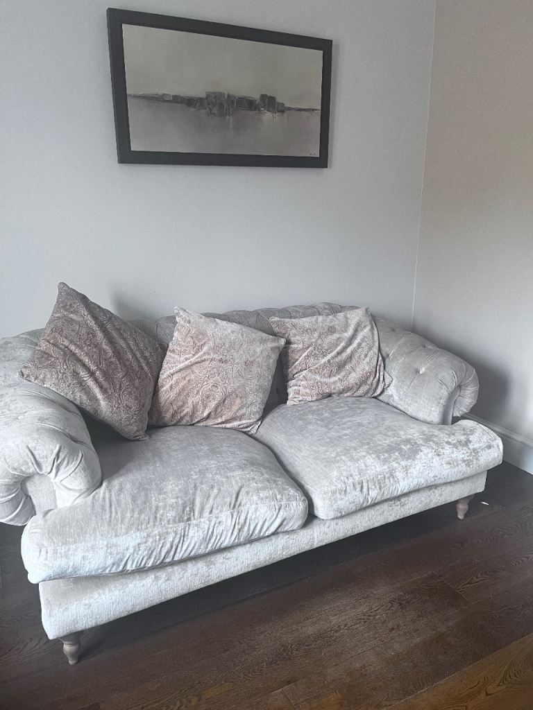 Large 3 seater beige velvet sofa. Good condition. Bought from M&S. Mark on top 