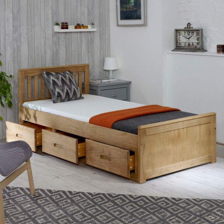 Single Bed Mission Waxed Pine Wooden Storage