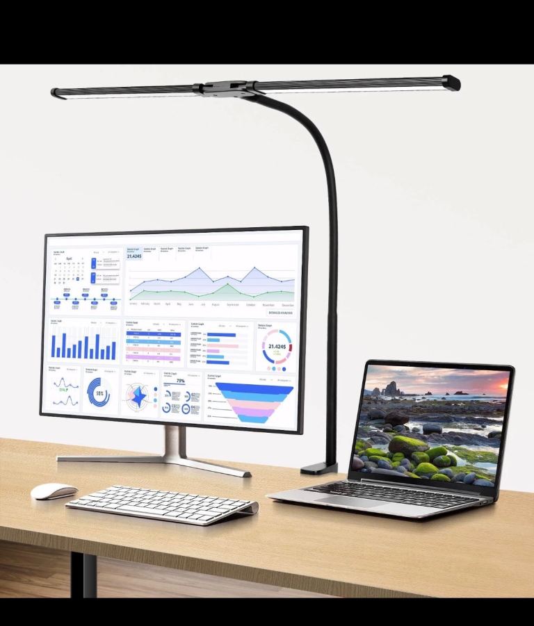 Woputne LED Desk Lamp with Clamp Wide Dual Head 960LM Task Light 5 Color Modes