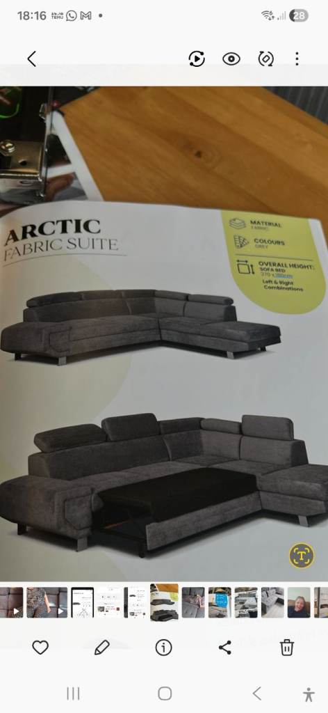 Arctic Grey Fabric Corner Sofa Bed with Storage