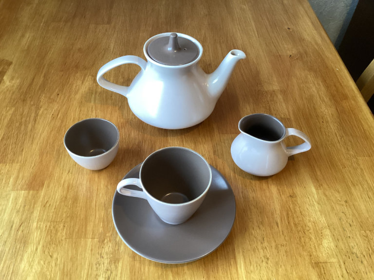 Poole Pottery Teapot Vintage 1970s Twintone Mushroom & Sepia Tea Service Milk Jug Sugar Bowl  Teacup