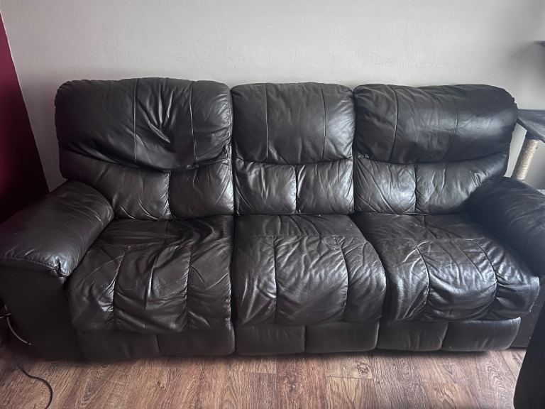 Brown Leather Recliner Sofas - 3-Seater and 2-Seater Set