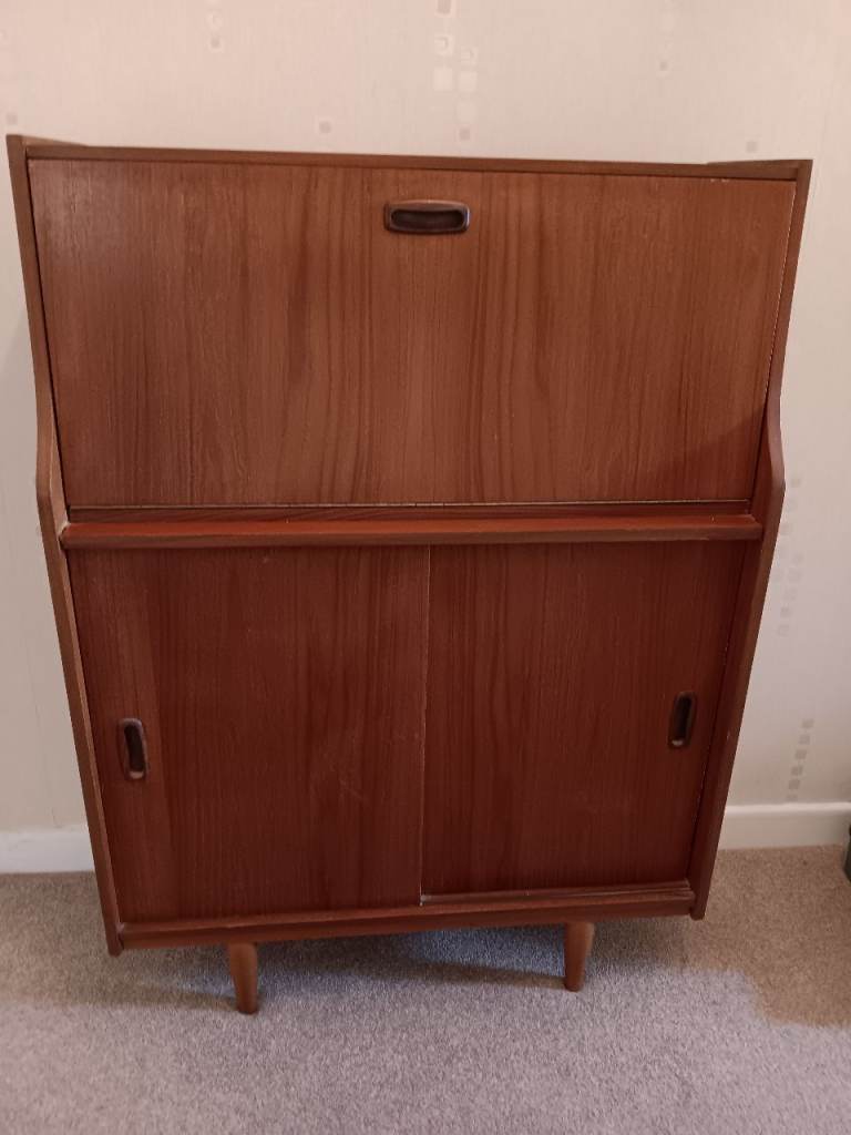 Vintage Mid-Century Modern Teak Bureau Desk with Storage