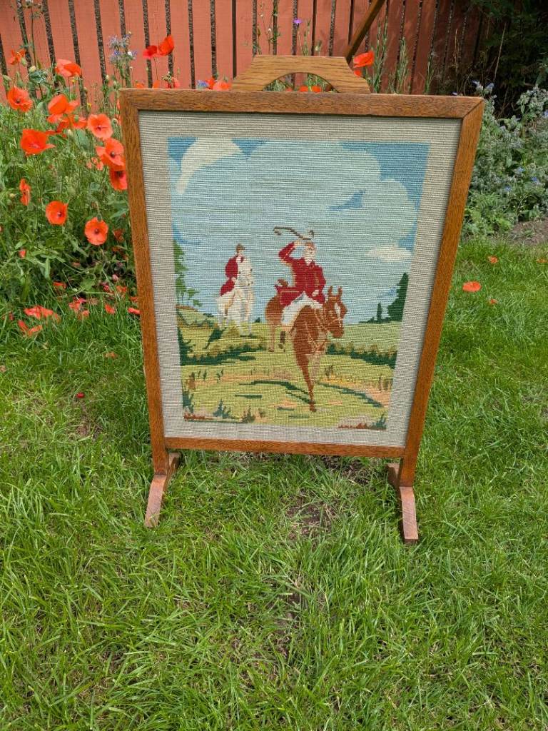Vintage Wooden Framed Fire Screen with glass 