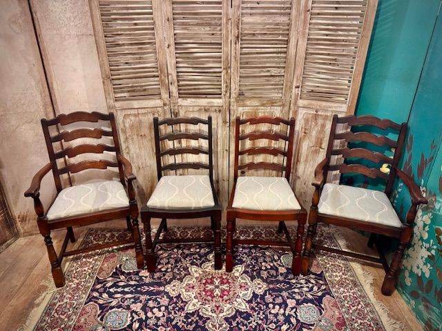 Set of Four Vintage Jacobean ladder-back Dining Chairs – local delivery