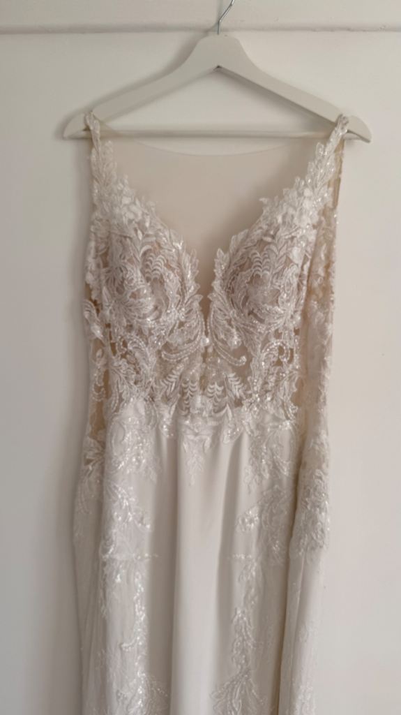 Ivory Lace Fit-and-Flare Wedding Dress with Illusion Back