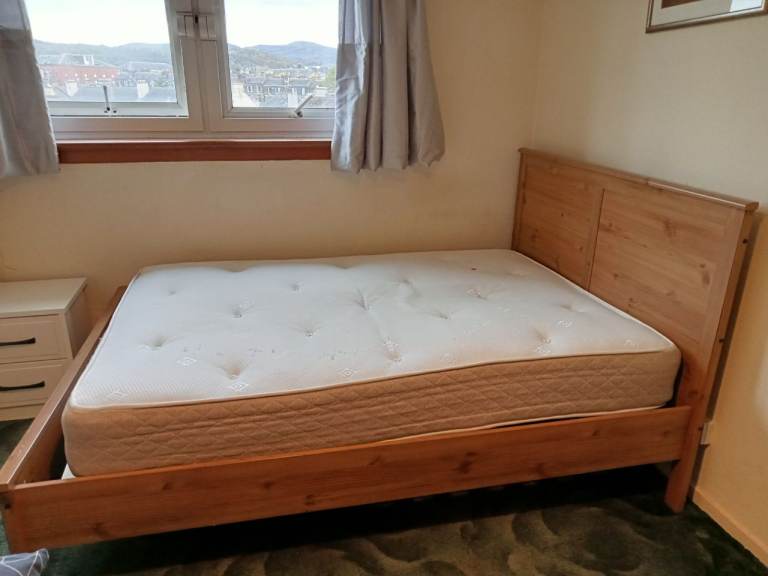 Pine double bed and mattress £15