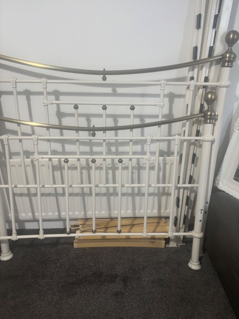 Double metal bed frame cream and brass/gold