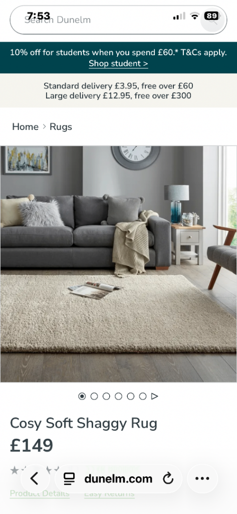 Cosy Soft Shaggy Rug - Beige, New