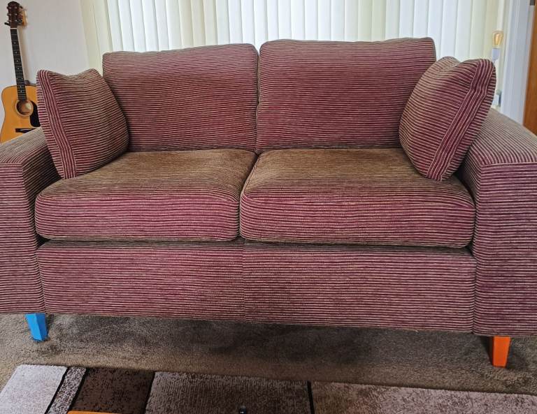 Cosy Red Striped 2-Seater Sofa – Fair Condition