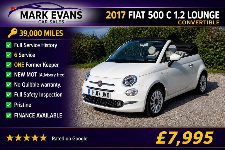 2017 Fiat 500 1.2 Lounge 2dr CONVERTIBLE Petrol Manual