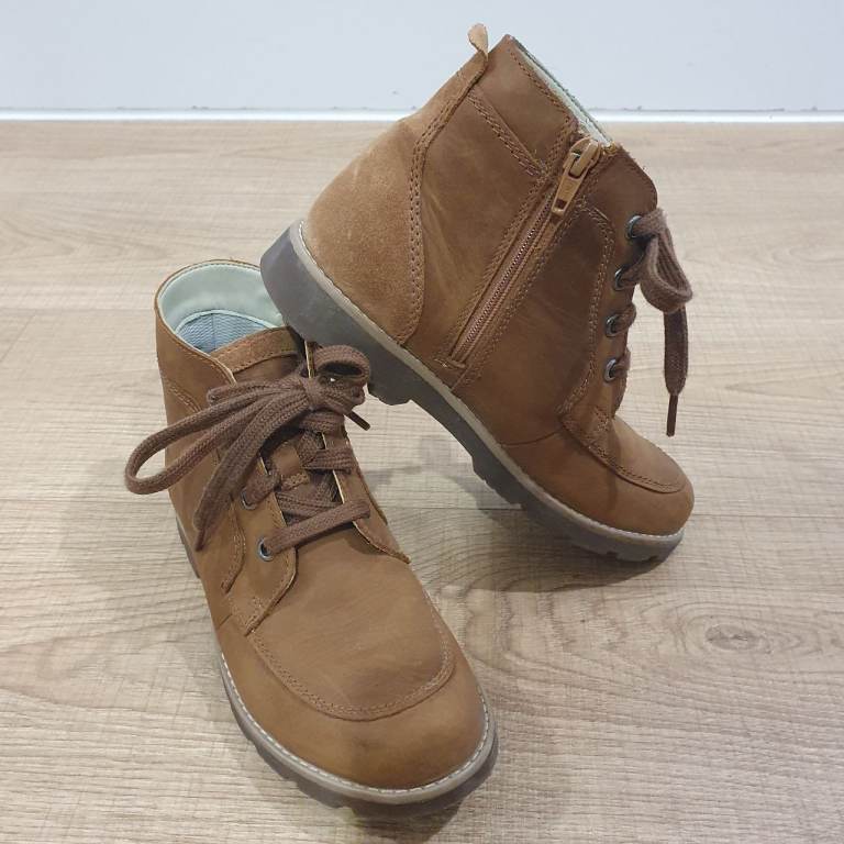 Clarks Heath Lace K Unisex Tan Leather Ankle Boots UK Size 2 G New Condition