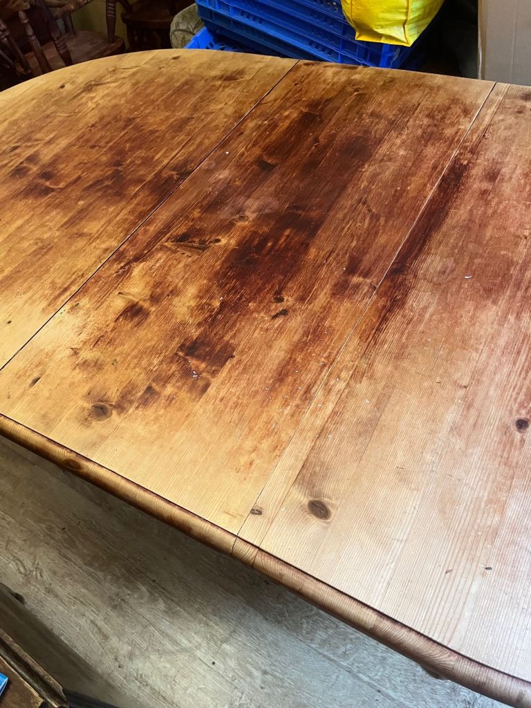 Large extendable solid wood dining table and 8 chairs