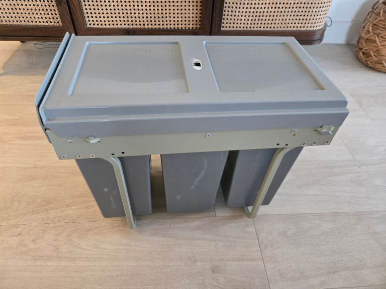Pull out three compartment bin unit for kitchen cupboard 