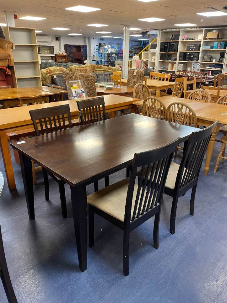image for Dark Wood Dining Table & 4 Chairs Set TCL Reuse 101592