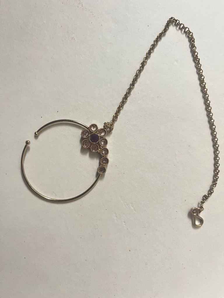 Gold Tone Nose Ring with Chain and Gemstones – As Good As New