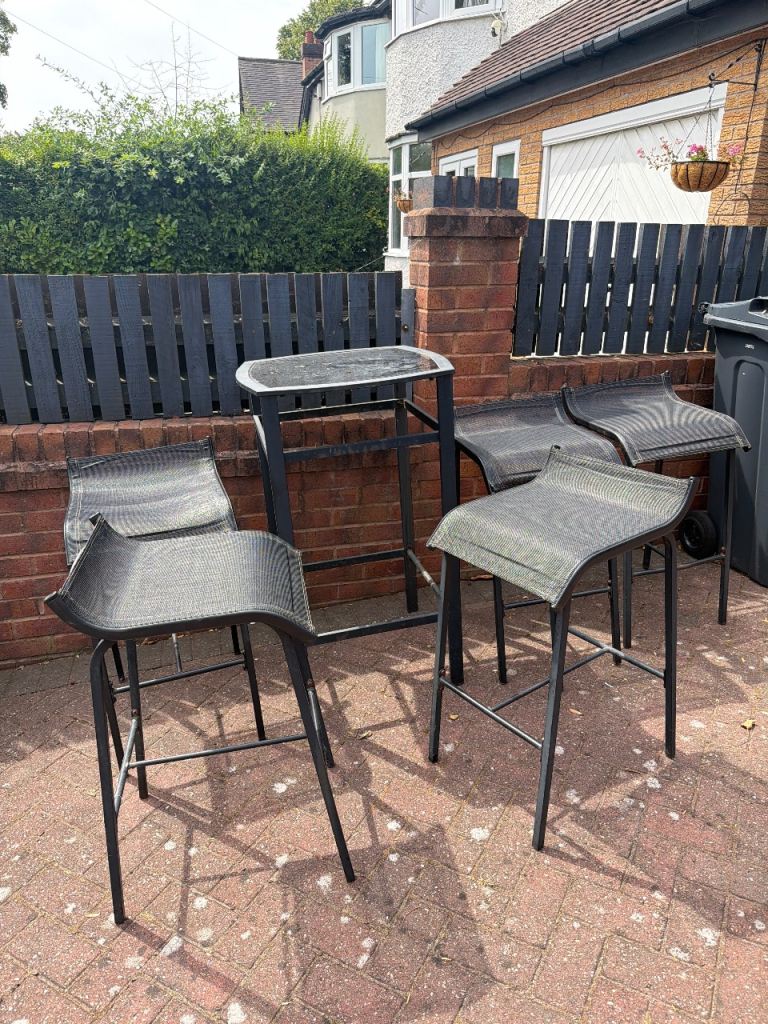 Black Outdoor Bar Stools and High Table Set – Good Condition