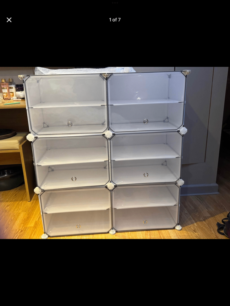 Shoe storage cabinet with hanging rack, instructions, tools and spare parts