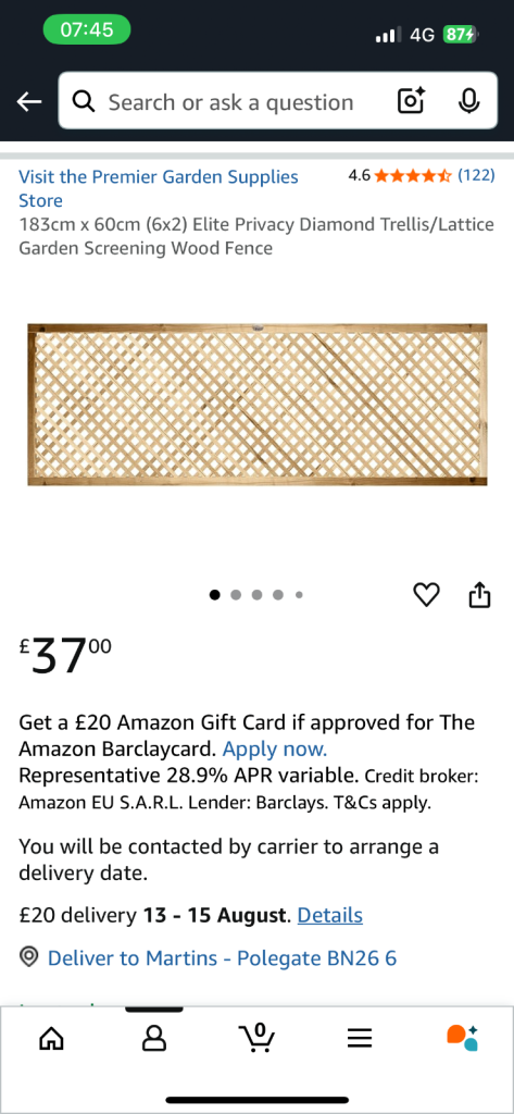 183cm x 60cm (6x2) Elite Privacy Diamond Trellis/Lattice Garden Screening Wood Fence