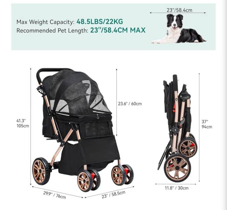 Pet Stroller for Small to Medium Dogs and Cats, Foldable Pet Carrier
