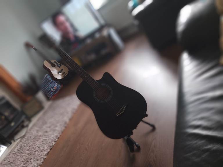 Black Acoustic Guitar with Cutaway - Good Condition