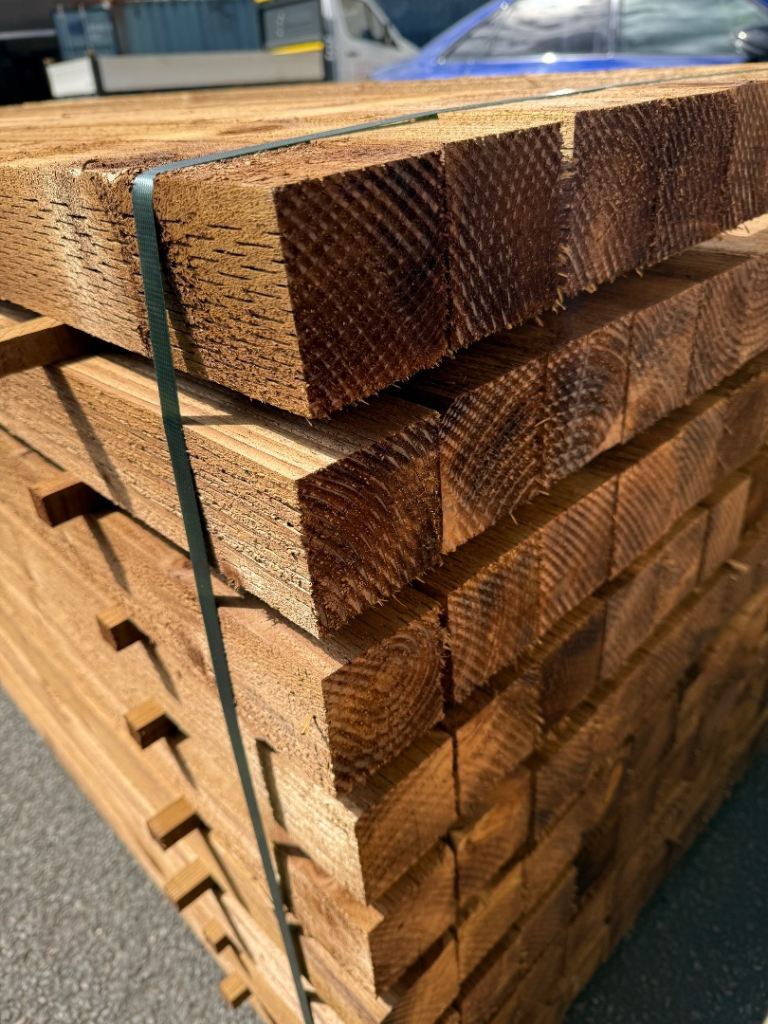 Brown treated fence posts 3'' x 3'' 2.4 mtr 